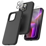 TOCOL 5 in 1 for iPhone 13 Pro Case 6.1", with 2 Pack Tempered Glass Screen Protector + 2 Pack Camera Lens Protector, Liquid Silicone Slim Shockproof Cover [Anti-Scratch] [Drop Protection], Black