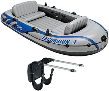 Intex Excursion 4 Inflatable 4 Person Fishing Boat Raft Set with Motor Mount Kit for Rivers and Lakes (Motor Not Included)