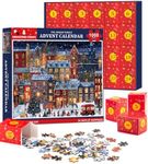 Jigsaw Puzzle Advent Calendar 2024 for Adult Kids-24 Box Christmas Countdown Calendar Family Puzzle Game,Christmas Street,1008 Piece,19.7''x 27.6''