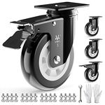 Heavy Duty Plate Caster Wheels 5" PU No Noise,Premium Polyurethane Double Ball Bearing Steels,Easily Lock or Unlock -440 Lbs Per Casters (Pack of 4, 2 Swivel Dual Locking & 2 Swivel) Black Wheel