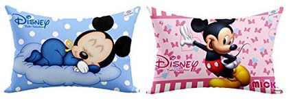 Heart Home Disney Printed Toddler Kids Pillow Silky Soft Microfiber Polyester, Perfect for Travel,Toddler Cot,12"x18" (Sky Blue & Pink)-Pack of 2-KUBMART15838, Multicolor