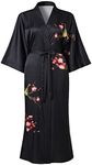 Ledamon Women's Plus Size Kimono Robe Long for Women - Pocket Floral Bathrobe Nightgown (Black)