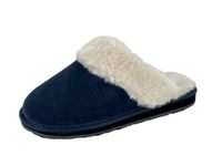 Clarks Womens Open Back Suede Leather Comfort Clog Slipper JMS0583C - Plush Faux Fur Trim - Indoor Outdoor House Slippers For Women, Navy, 4.5 UK