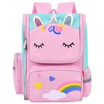 Aucuu Girls' Backpack, Cute Unicorn School Bags, Kawaii Backpack, Waterproof School Bags for Girls, Large Capacity Children's Backpack, for Elementary, Kindergarten - Pink