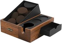 MHW-3BOMBER Espresso Tamping Station with Knock Box, 5 in 1 Walnut Removable Espresso Organizer Box for Storage 51mm, 54mm, 58mm Espresso Tamper, Distributor, Portafilter, Puck Screen, CH5530