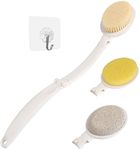 LFJ Bath Brush, 3 in 1 Foldable Long Handle Body Back Scrubber with Brush Sponge Pumice Head for Shower, Exfoliating or Dry Skin Brushing