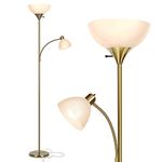 Brightech Sky Dome Plus - Super Bright LED Torchiere & Reading Floor Lamp - Dimmable Modern Standing Pole Lamp for Office, Living Room – Tall Mother-Daughter Lights for Bedroom Lighting – Gold Brass