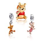 925 Sterling Silver Movie Bear Pig Donkey Monster Friends Heart Charms for Bracelets Necklaces,Paw Print Dog Cat Safety Chain Charm Pendants Beads Jewelry Gift for Women at Christmas,Mother's Day,