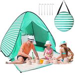 Easy Pop Up Beach Tent 2-3 Person Sun Shelter Lightweight Family Beach Shade UPF 50+ Anti UV Portable Beach Umbrella Automatic Instant Sunshade Cabana Canopy with Carry Bag for Baby Adults Family (Stripe Green)