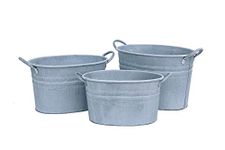 Dipamkar Set of 3 Large Rustic Galvanised Planter Metal Plant Pots Garden Tub Planters with Handles for Indoor & Outdoor