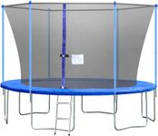 Trampoline 10Ft 12Ft with Enclosure Net Ladder Outdoor Fitness Trampoline PVC Spring Cover Padding for Children and Adults (Blue, 12Ft)