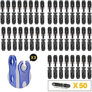 BougeRV 100PCS Solar Connector with Spanners IP67 Waterproof Solar Panel Cable Connectors Male/Female 50 Pairs(10AWG)