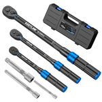 KRETLAW Torque Wrench 1/2" & 3/8" & 1/4", 6-Piece Reversible 72-Tooth Ratchet Torque Wrench Set, 20-220Nm, 5-60Nm, 5-25Nm Torque Wrenches with ±3% Accuracy, 3 Extensions for Bike, Motorcycle