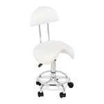 LUXMARS Saddle Chair Rolling Ergonomic Saddle Stool with Soft Comfortable Cushion and Wheels Hydraulic Adjustable Stool for Home Office Dental Tattoo Salon Shop Use White, with Backrest