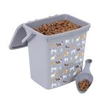 YöL Reusable Plastic Dog Puppy Treat Food Bin Grey 6 Litres Storage Container With Scoop - Light Grey