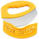 Pizza Cutter Portable Food Cutter with Cover, Novelty Pizza Cutter Rocker, Pizza Slicer Multi Function Dough Scraper Cutter Kitchen Tools Yellow