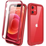 Diaclara Case Compatible with iPhone 12/12 Pro, 360° Full Body with Built-in Screen Protector Touch Sensitive Shockproof Bumper Case Cover Clear-Back Designed Compatible for iPhone 12 6.1"-Red