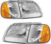 oEdRo Halogen Headlights Replacement w/Corner Parking Set Compatible with 1997 1998 1999 2000 2001 2002 2003 Ford F150 / Expedition Headlamps Chrome Housing Amber Reflector Driver and Passenger