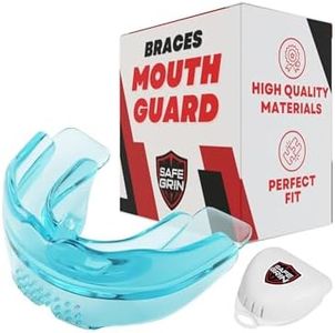 SafeGrin Premium Mouth Guard for Braces - Upper & Lower Teeth Protection for Sports - Football, Lacrosse, Hockey, Baseball (Blue)