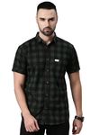 Majestic Man Men Cotton Checkered Half Sleeve Casual Regular Fit Shirt (Large, Bottal Green)