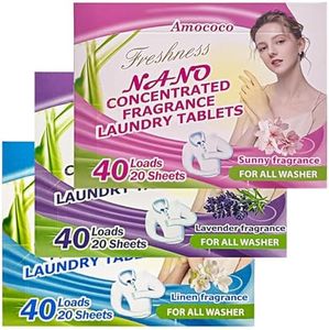 Amococo 3 Pack Laundry Detergent Sheets, Dissolves Instantly in Hot & Cold Water, Travel Laundry Soap Strips, 20 Count Sheet Pack for 40 Loads, Portable for Travel, Linen & Lavender & Sunshine Scent