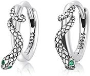 Punk Snake Sleeper Small Hoop Earrings 925 Sterling Silver Personalized Cool Animal Green Crystal CZ Eye Cartilage Tragus Earring Round Huggie Hoops 10mm Statement Earring Studs Ear Piercing Fashion,