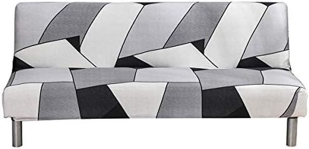 MIFXIN Armless Sofa Cover Futon Slipcover Stretch Elastic Folding Sofa Bed Non-Armrest Couch Furniture Protector Spandex Printed Washable Sofa Cover without Armrests (Grey White Black)