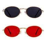 GIFIORE Oval Sunglasses Vintage Retro 90s Sunglasses Trendy Designer Glasses for Women Men, 2 Pack: Gold/Red & Black, Small