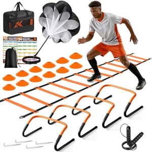 Agility Ladder, Soccer Football Training Equipment- 20ft Speed Ladder, 4 Hurdles,Parachute,Cones & Jump Rope | Agility & Speed Training for Kids Youth Adults,Basketball Football Accessories (Orange)