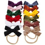 Velvet Bow Soft Stretchy Headbands for Newborn Infant Toddlers Hair Bow Elastic Bands Baby Girls Nylon Hairband (9 CM Velvet Fabric bow 12 PCS)