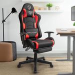 Lethal Black Ergonomic Gaming Chair - with Footrest, Premium Soft Fabric, Multi Adjustable Armrests, Neck & Lumbar Support (Titan Series, Red)