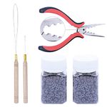 BEAUTY HOUSE Hair Extension Tool Pliers +Hook Needle Threader+ Loop Needle Threader+1000pcs Micro Rings Beads for Micro Ring Link Hair Feather Extensions (Light Brown kit)