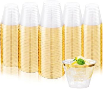 Ciaell 200PCS Gold Plastic Cups - 9Oz Heavy Duty Disposable Clear Plastic Cups with Gold Rim for Wine, Cocktail, Party & Wedding