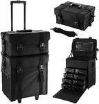 Happybuy 2 in 1 Nylon Rolling Makeup Case with Wheels Travel Cosmetic Cases Detachable Professional Rolling Trolley Makeup Travel Case Oxford Vanity Portable Makeup Artist Organizer Box