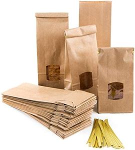 Logbuch-Verlag 25 grandi sacchetti con fondo in blocco marrone con finestra + clip + inserto in pellicola, sacchetti di carta per uso alimentare, con fondo 10 x 6,5 x 27,5 cm, confezione