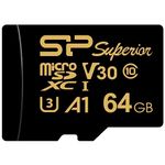 SP Silicon Power 64Gb High Endurance Microsdxc Uhs-I Micro Sd Card with Adapter, Optimized for 4K Uhd Video Recording, Class 10 U3 V30 A1 Microsd Memory Card, Superior Golden Series