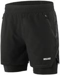 ARSUXEO Men's 2 in 1 Active Running Shorts with 2 Zipper Pockets B191, Black, Medium