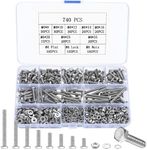 740 Pcs M4 Bolts and Nuts Set, Flat Hex Bolts, M4 Hex Bolts Sets, Metric Assorted Nuts and Bolts Assortment, Outer Hexagon Bolts Machine Screws and Nuts and Flat Washers & Lock Washers (M4)