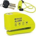 KRASER KR6Y Motorcycle Alarm Disc Brake Lock 110db Reeinforced, Waterproof, 6mm/0,24", 5ft Reminder Cable, Pouch, Universal Motorbikes Bicycles Scooters, Motorcycle Disc Brake Locks, Disc Lock Alarm