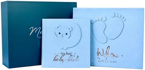 Handmade Baby Memory Book, Scrapbook AND Photo Album with Keepsake Box, Hand & Footprint Kit included, Baby's First Year, Journal, For Newborn 0-12 Months (Teddy Bear Boy, Blue)