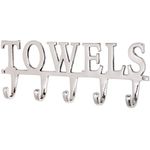 Large Towel Holder Rack 5 Hooks " TOWELS " Hand Crafted Bathroom Hanger Surface Polished Aluminium
