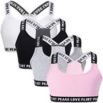 4 Pieces Young Girls Bras Cotton Teenage Underwear Racerback Sports Training Bra with Detachable Pads Padded Crop Tops 8-12 Years Girls