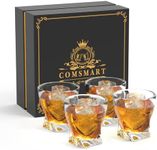 Whiskey Glass Set of 4 - Crystal Clear Twist Scotch Glasses 10 oz Lead-Free Glassware with Luxury Gift Box & 4 Drink Coasters & 1 Ice Tong for Drinking Bourbon Malt Cognac Irish Whisky