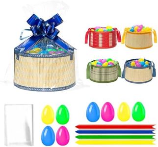 4Sets Large Easter Basket Easter Baskets for kids Foldable Easter Baskets with Handle Ribbon Cellophane Bags 12 Colorful Eggs for Easter Egg Hunt Baskets for Gifts Empty