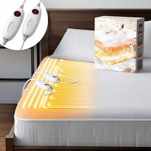 AUSELECT Heated Blanket Queen, Electric Blanket Machine Washable 203x105cm, Dual Zone Heated Mattress Pad Electric Bed Warmer with Overheat Protection, Underblanket Heating Auto Off for Queen Size Bed
