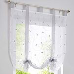 JAIJY Sheer Voile Embroidered Vine Plant Tab Top Rod Pocket Window Shades Kitchen Small Curtain Tie Up Adjustable Balloon Roman Tieback Drape for Cafe, 39" x 55", Grey