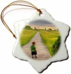 3dRose Long Road Ahead, Little Boy Walking A Path Snowflake Ornament