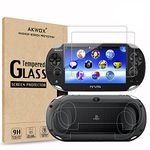 (4-Pack) Screen Protectors for Sony PlayStation Vita 1000 with Back Covers, Akwox 9H Tempered Glass Front Screen Protector and HD Clear Crystal PET Back Screen Protective Film for PS Vita PSV 1000