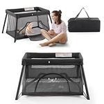 Travel Crib,3 in 1 Portable Crib for Baby, Lightweight Pack and Play for Babies and Toddler, Foldable Travel Baby Playpen with Comfortable Mattress and Carry Bag(Dark Grey)