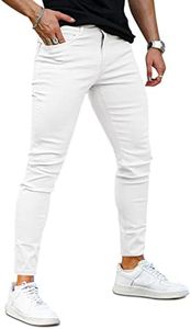 GINGTTO Skinny Jeans Men Fashion Designer Slim Fit Stretch Waist Tapered Leg(36W x 30L, White)